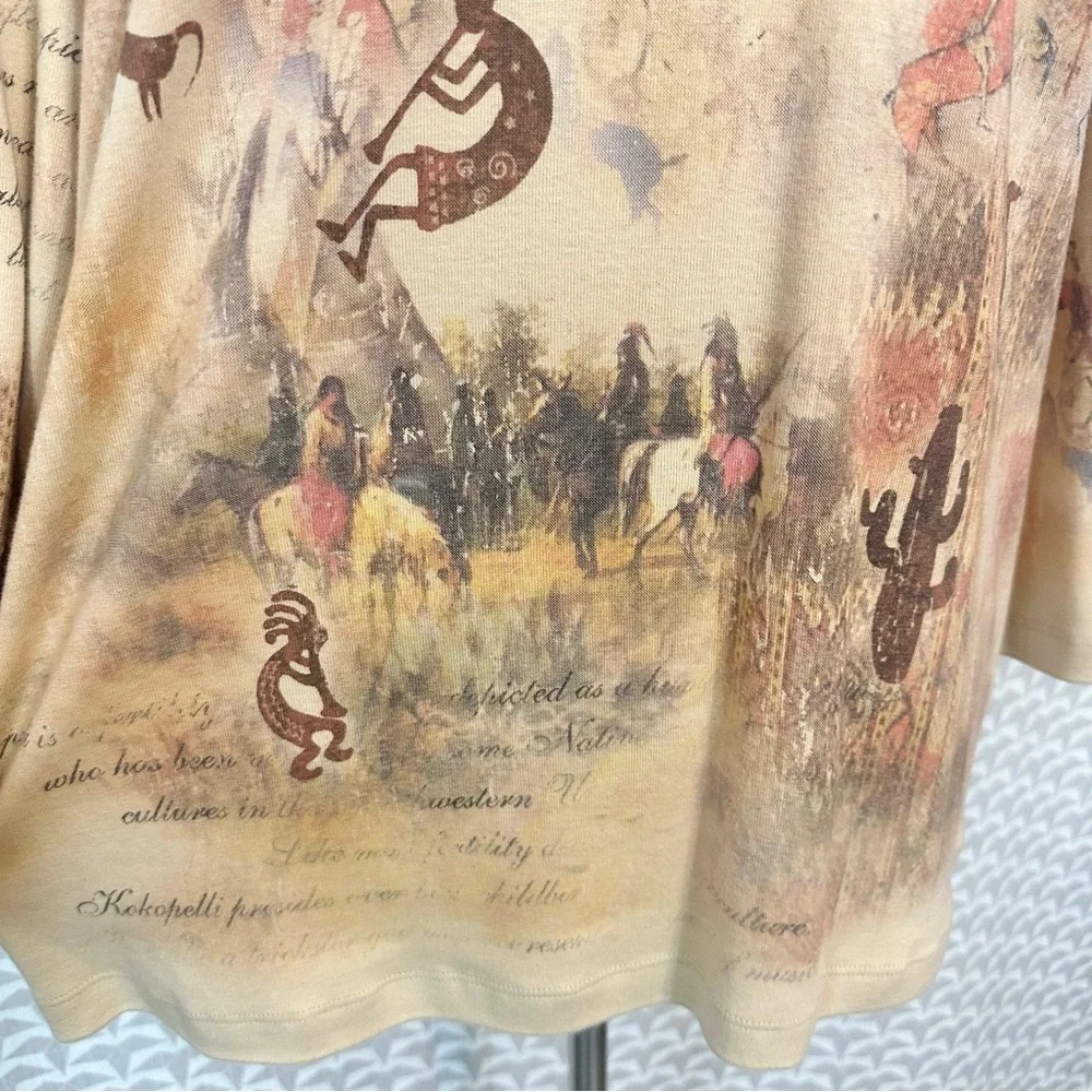 Vtg Y2K Cactus Brand Top Kokopelli Native American Southwestern Print T Shirt 1X - Picture 3 of 9